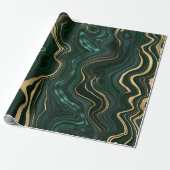 Donkergroene malachite en goudflaag-vining cadeaupapier (Uitgerold)