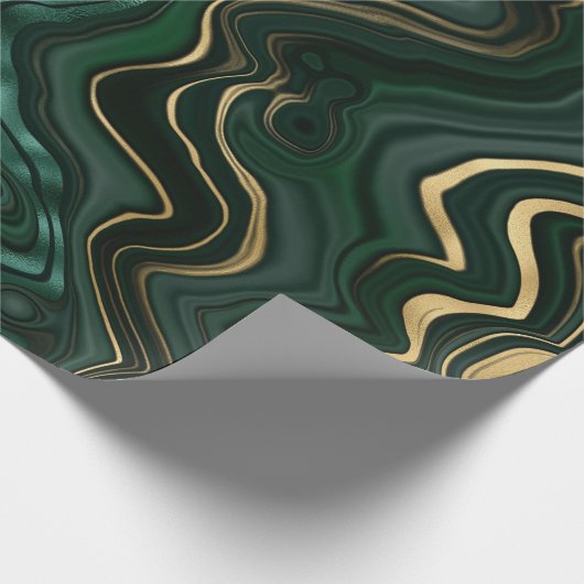 Donkergroene malachite en goudflaag-vining cadeaupapier (Hoek)