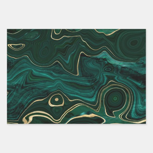 Donkergroene malachite en goudflaag-vining inpakpapier vel (Voorkant 3)