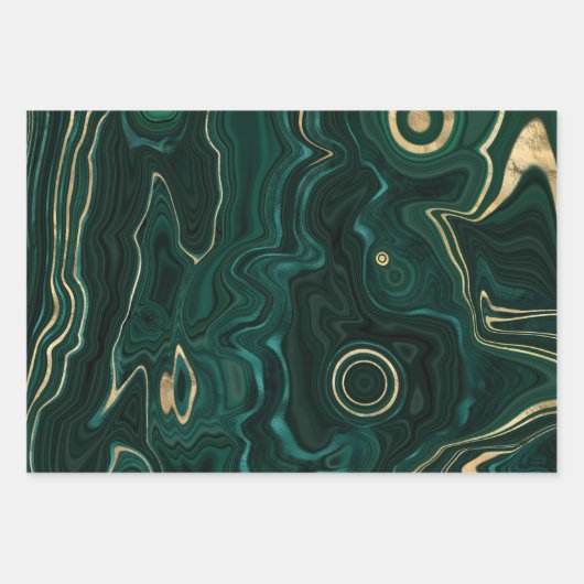 Donkergroene malachite en goudflaag-vining inpakpapier vel (Voorkant 2)