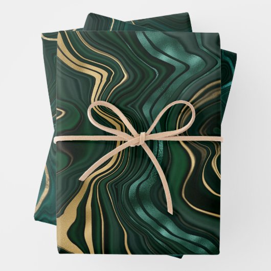 Donkergroene malachite en goudflaag-vining inpakpapier vel (In situ)