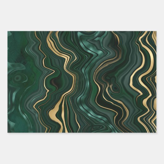 Donkergroene malachite en goudflaag-vining inpakpapier vel (Voorkant)