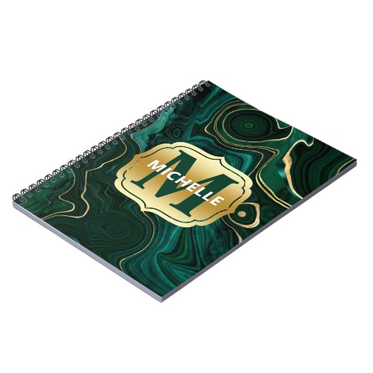 Donkergroene malachite en goudflaag-vining notitieboek (Linkerzijde)