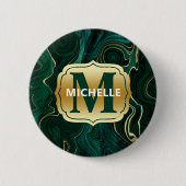 Donkergroene malachite en goudflaag-vining ronde button 5,7 cm (Voorkant)