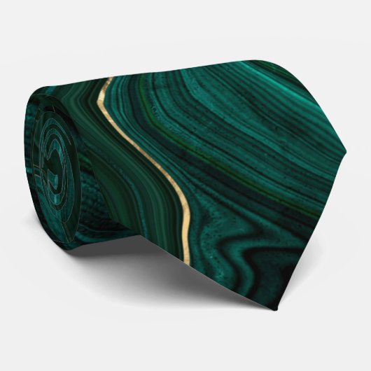 Donkergroene malachite en goudflaag-vining stropdas (Opgerold)