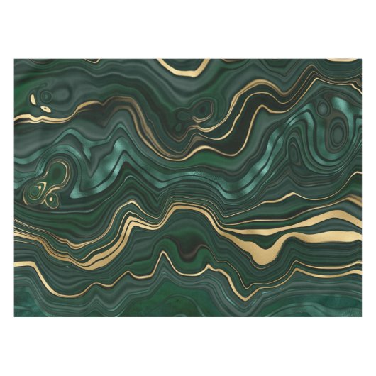 Donkergroene malachite en goudflaag-vining tafelkleed (Voorkant (Horizontaal))