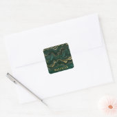 Donkergroene malachite en goudflaag-vining vierkante sticker (Envelop)