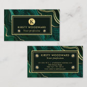 Donkergroene malachite en goudflaag-vining visitekaartje (Voorkant / Achterkant)