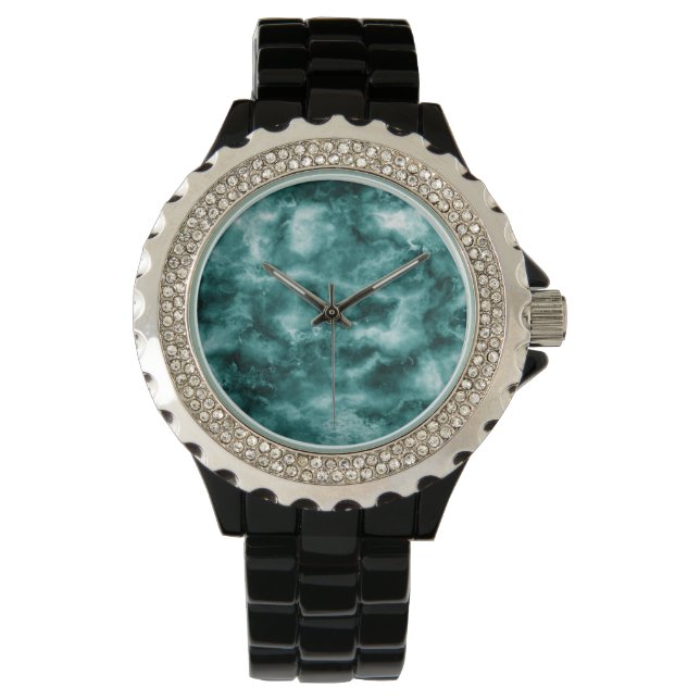 Donkergroene marmertextuur horloge (Voorkant)