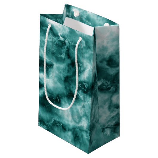 Donkergroene marmertextuur klein cadeauzakje (Voorkant Gekanteld)