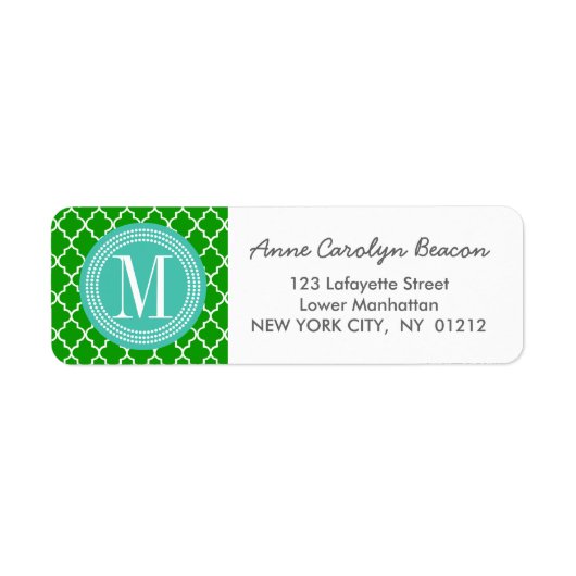 Donkergroene Marokkaanse Tegels Lattice Gepersonal Etiket (Voorkant)