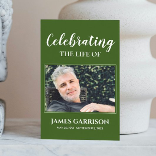 Donkergroene Memorial Funeral Prayer Kaart met fot