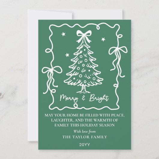 Donkergroene Merry & Bright Witte met de Hand Gete Feestdagenkaart (Voorkant)