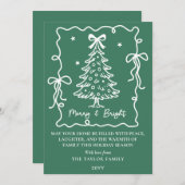 Donkergroene Merry & Bright Witte met de Hand Gete Feestdagenkaart (Voorkant / Achterkant)