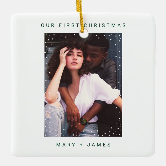 Donkergroene Merry en gehuwde foto Keramisch Ornament