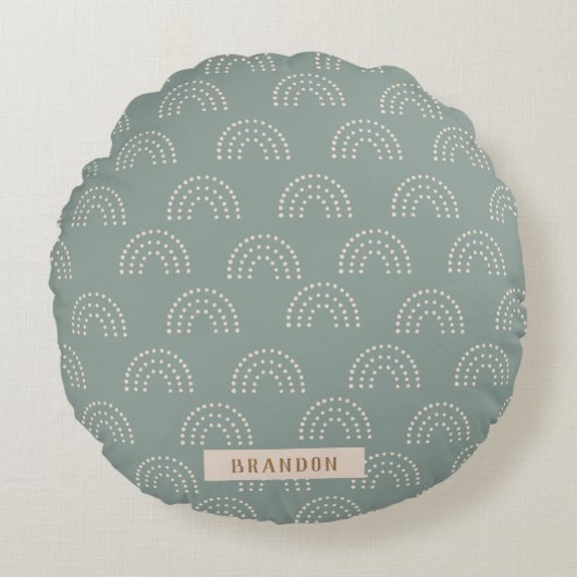 Donkergroene minimale regenboogronde baby ronde pi rond kussen (Voorkant)