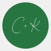 Donkergroene minimalistische bruiloft ronde sticker (Voorkant)