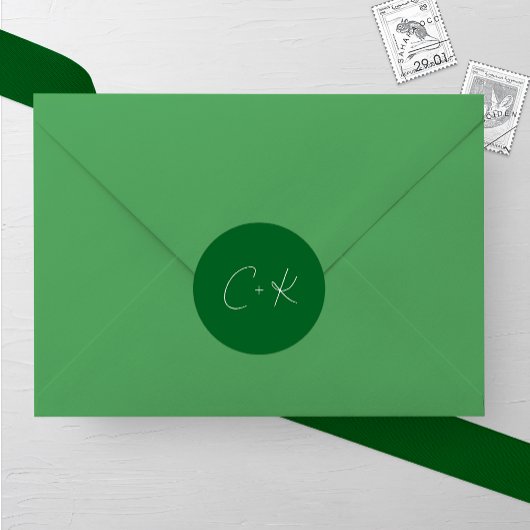 Donkergroene minimalistische bruiloft ronde sticker