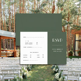 Donkergroene minimalistische Scandi-bruiloft RSVP Kaartje