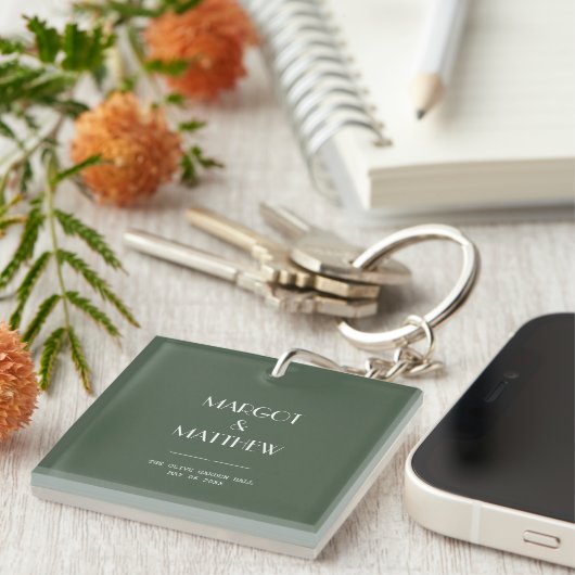 Donkergroene minimalistische Scandi-bruiloft Sleutelhanger (Voorkant Rechts)