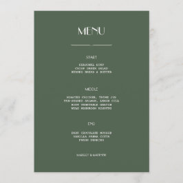 Donkergroene minimalistische Scandi-huwelijksplat Menu
