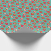 Donkergroene Mint Aardbei Inpakpapier / Cadeaupapi (Hoek)