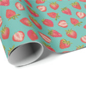 Donkergroene Mint Aardbei Inpakpapier / Cadeaupapi (Rol Hoek)