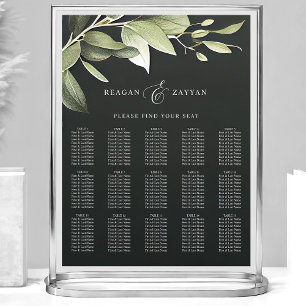 Donkergroene Mod Greenery Huwelijks Zitplaatskaart Poster