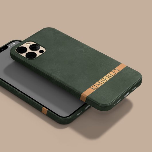 Donkergroene moderne elegante naam gepersonaliseer Case-Mate iPhone case