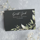 Donkergroene moderne groene bladeren bruiloft gastenboek