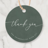 Donkergroene moderne kalligrafie trouwkaart bedank bedankjes labels (Voorkant)