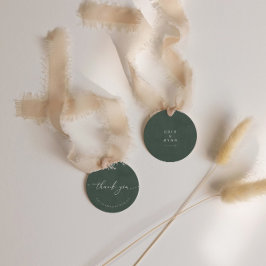 Donkergroene moderne kalligrafie trouwkaart bedank bedankjes labels