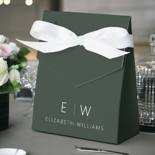 Donkergroene Moderne Minimalistische Monogramnaam Bedankdoosjes