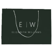 Donkergroene Moderne Minimalistische Monogramnaam Groot Cadeauzakje (Achterkant)