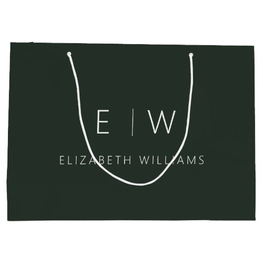 Donkergroene Moderne Minimalistische Monogramnaam Groot Cadeauzakje (Achterkant)