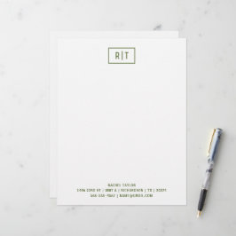 Donkergroene moderne monogram eenvoudig briefhoofd
