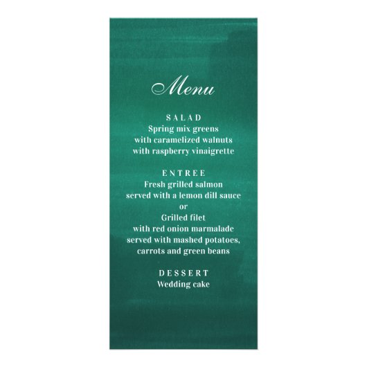 Donkergroene moderne trouwdiner. Smaragdgroen menu (Voorkant)
