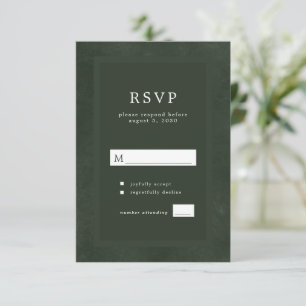 Donkergroene moderne typografie elegante bruiloft RSVP kaartje