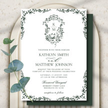 Donkergroene Monogram Bloemige Vintage Wapen Huwel