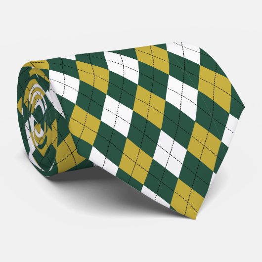 Donkergroene & Mosterd Argyle Patroon Heren Das (Opgerold)