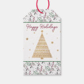 Donkergroene naalden rode holly Berries Patroon Cadeaulabel (Voorkant)