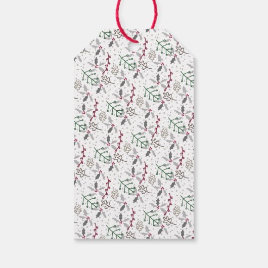 Donkergroene naalden rode holly Berries Patroon Cadeaulabel (Achterkant)