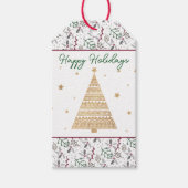 Donkergroene naalden rode holly Berries Patroon Cadeaulabel (Voorkant)