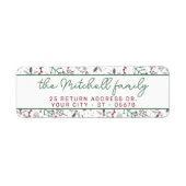 Donkergroene naalden rode holly Berries Patroon Etiket (Voorkant)