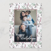 Donkergroene naalden rode holly Berries Patroon Feestdagenkaart (Voorkant)