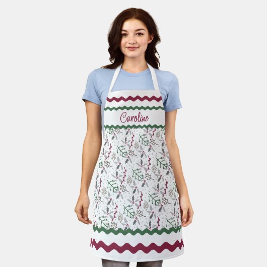 Donkergroene naalden rode holly Berries Patroon Schort (Gedragen)