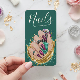 Donkergroene Nagelkunststudio Manicuriste Kunstena Visitekaartje