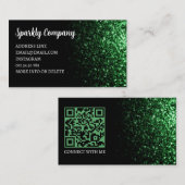 Donkergroene nep glans zwart elegante QR-code Visitekaartje (Voorkant / Achterkant)