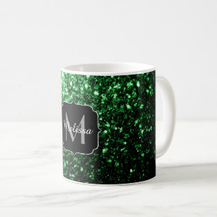 Donkergroene nepschitterende glinsterende Monogram Koffiemok
