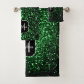 Donkergroene nepschittertjes Monogram Bad Handdoek (Insitu)